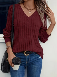 Ladies' knitted jumper with V-neck and long sleeves – Amira