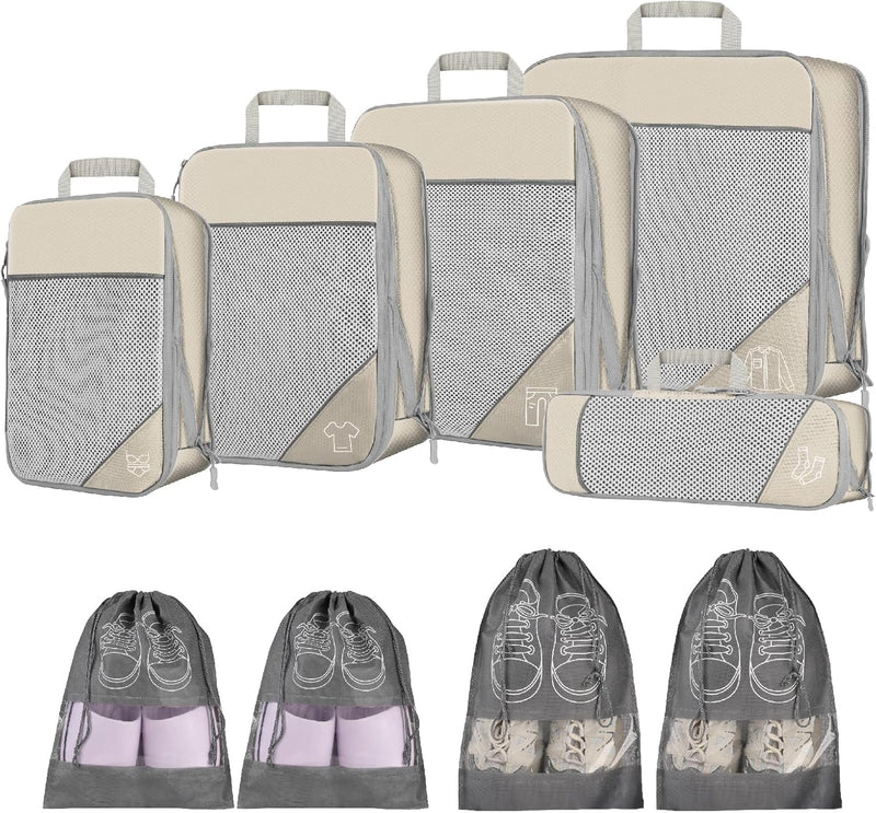 9pcs Expandable Compression Packing Cubes Set – Travel Organiser Bags
