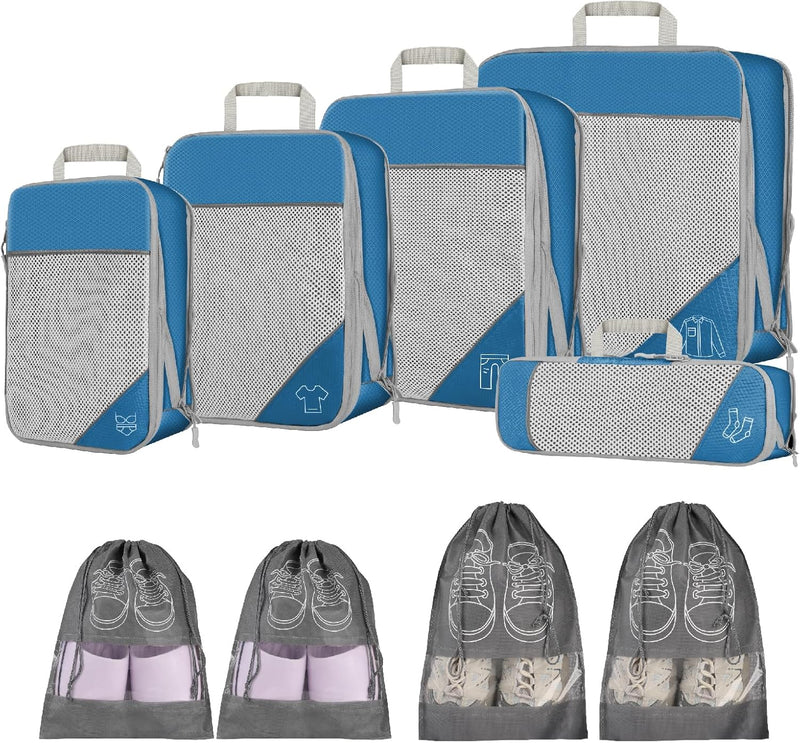 9pcs Expandable Compression Packing Cubes Set – Travel Organiser Bags