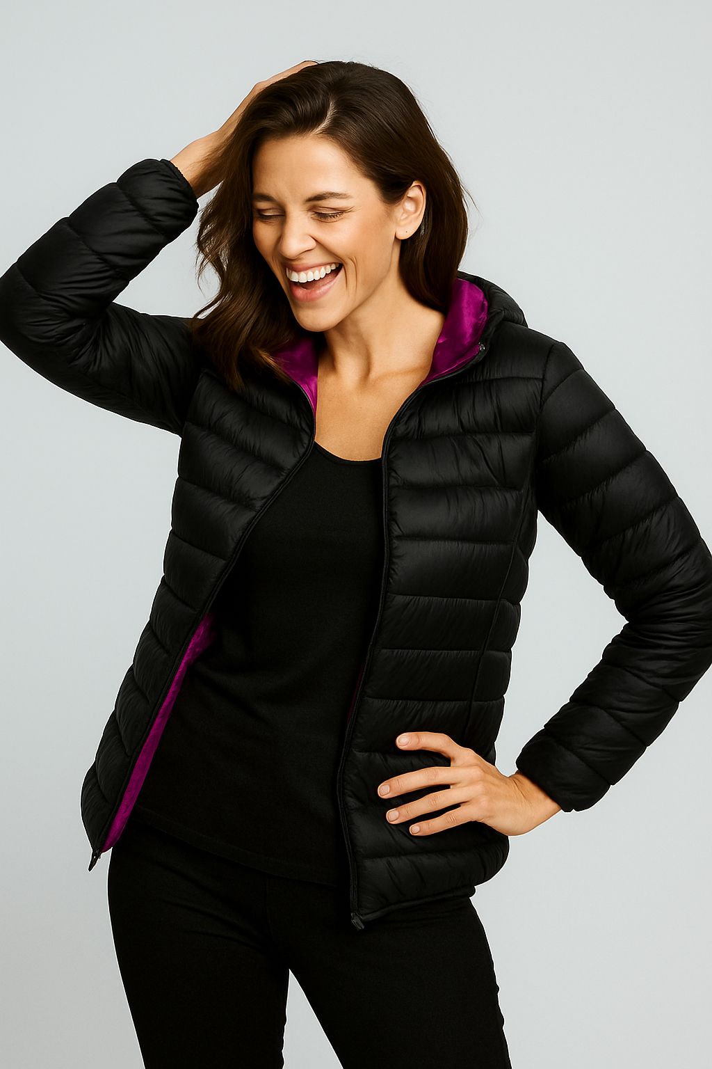 Reversible down jacket with hood – Soraya
