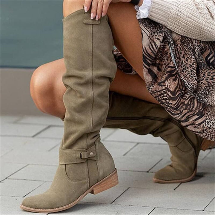 Ladies' suede look ankle boots with block heel – Elinor