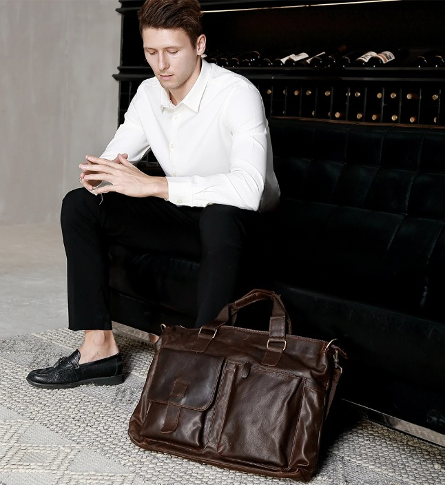 Large Genuine Leather Vintage Laptop Briefcase