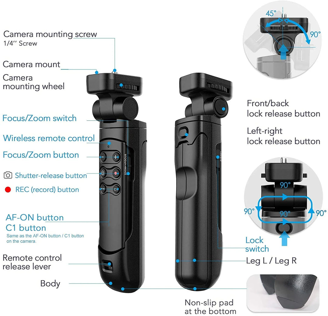 Wireless Tripod Grip with Remote Control for Camera Zoom & Recording – Navoris