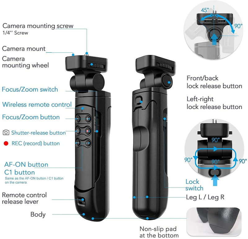 Wireless Tripod Grip with Remote Control for Camera Zoom & Recording – Navoris