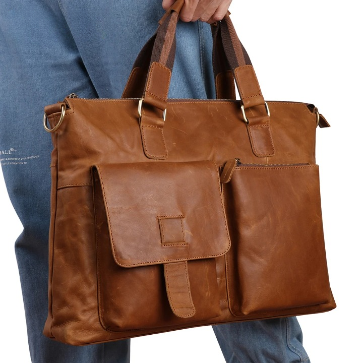 Large Genuine Leather Vintage Laptop Briefcase