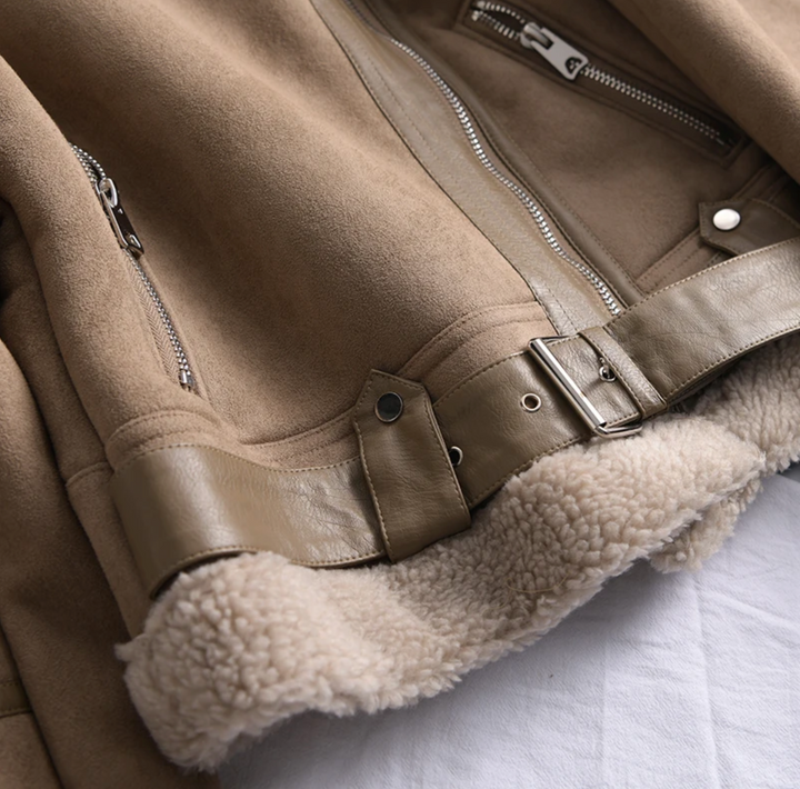 Ladies' Fleece Sherpa Bomber Jacket with Zip – Amira