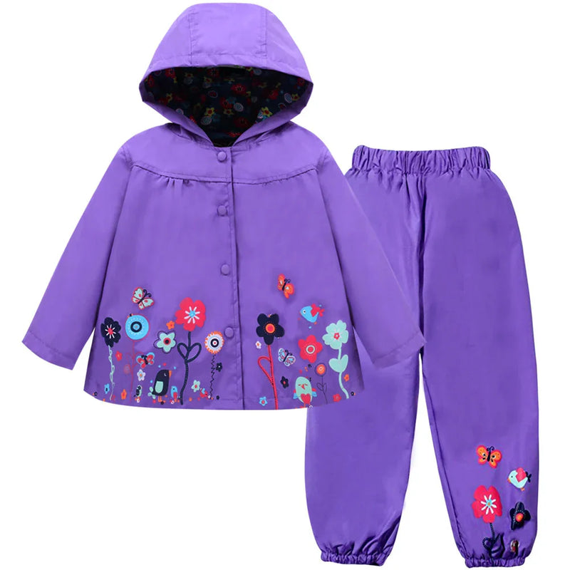 Children's Rain Jacket Set waterproof & windproof with hood and trousers – Liora