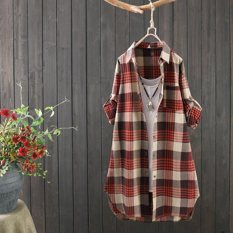 Ladies' Checked Long Blouse with Loose Fit – Rowen