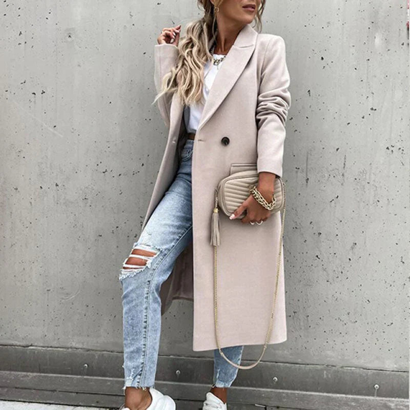 Long women's coat with button placket – Helena