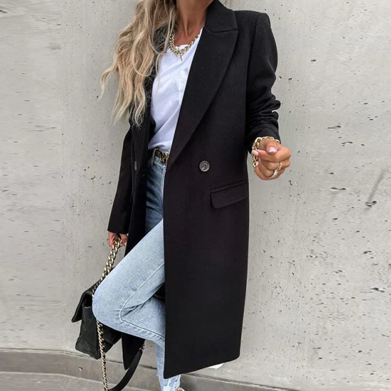 Long women's coat with button placket – Helena