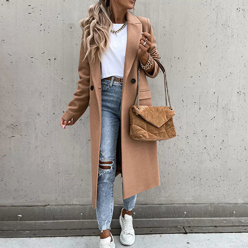 Long women's coat with button placket – Helena