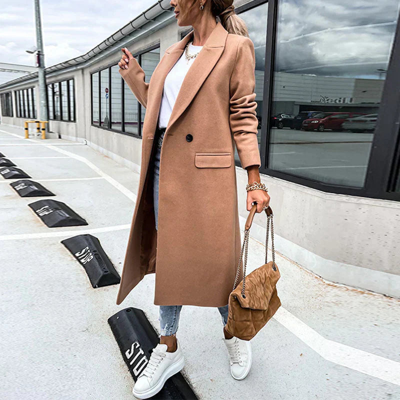 Long women's coat with button placket – Helena