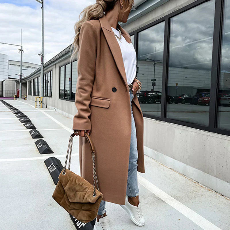 Long women's coat with button placket – Helena