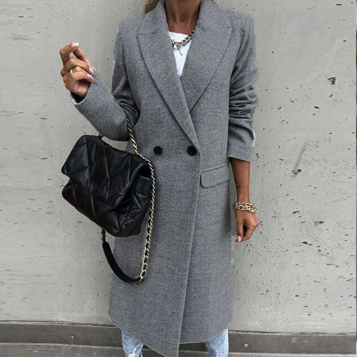 Long women's coat with button placket – Helena