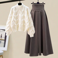 Two-piece knit set with sweater & pleated skirt – Amira