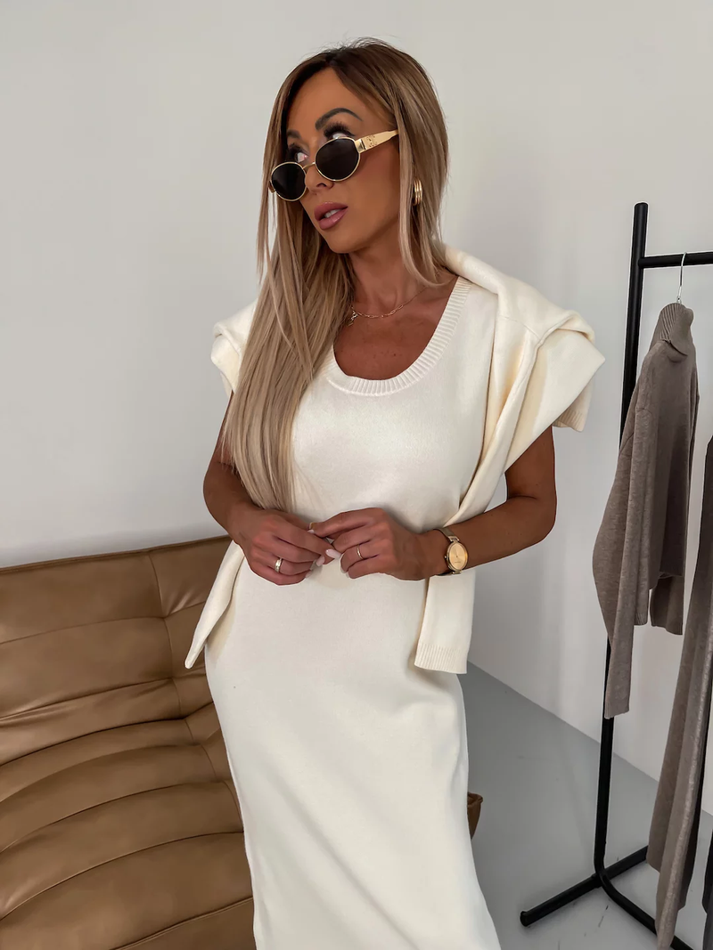 Ladies' midi dress with roll neck and jersey detail – Larissa