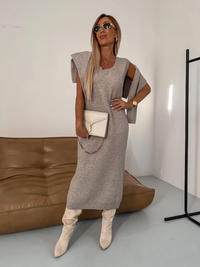 Ladies' midi dress with roll neck and jersey detail – Larissa
