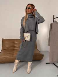 Ladies' midi dress with roll neck and jersey detail – Larissa