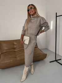 Ladies' midi dress with roll neck and jersey detail – Larissa