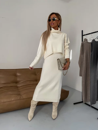 Ladies' midi dress with roll neck and jersey detail – Larissa
