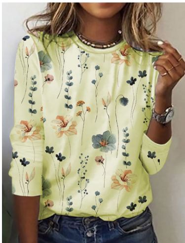 Ladies' knitted top with floral pattern & round neck – Fiorina