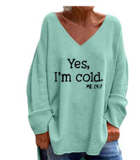 Ladies oversized jumper with V-neck & pattern – Alenia