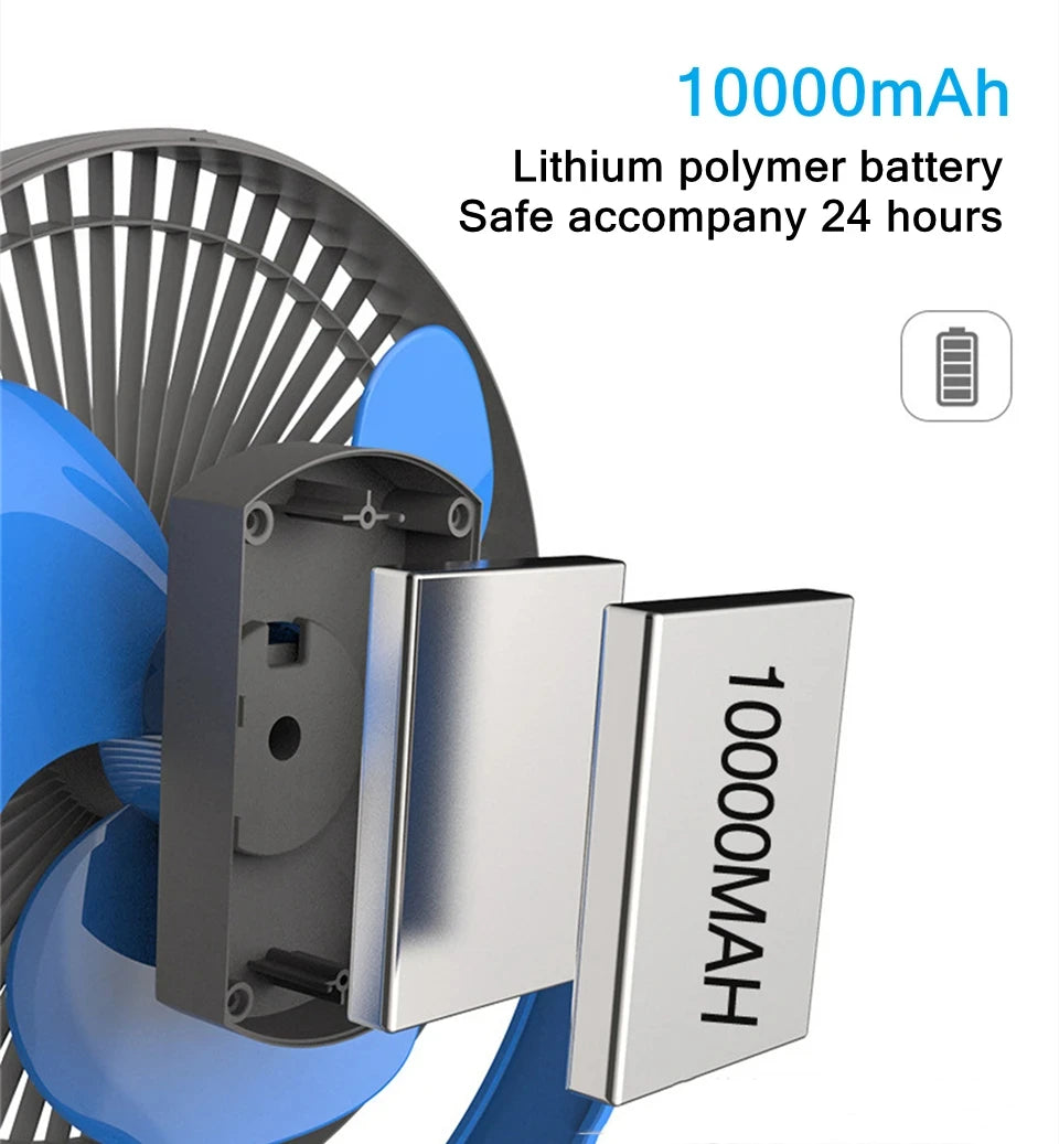 Portable USB Rechargeable Fan with 10000mAh Battery & Clip – Zephyr
