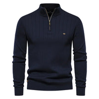 Men's cotton knit sweater with zipper & stand-up collar – Ardel