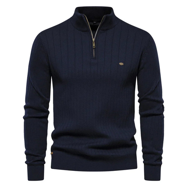 Men's cotton knit sweater with zipper & stand-up collar – Ardel