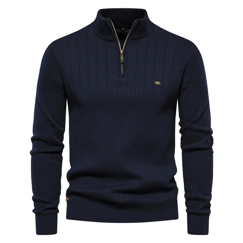 Men's cotton knit sweater with zipper & stand-up collar – Ardel