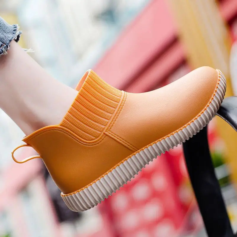 Ladies' waterproof rain ankle boots with knitted shaft & non-slip sole – Liora