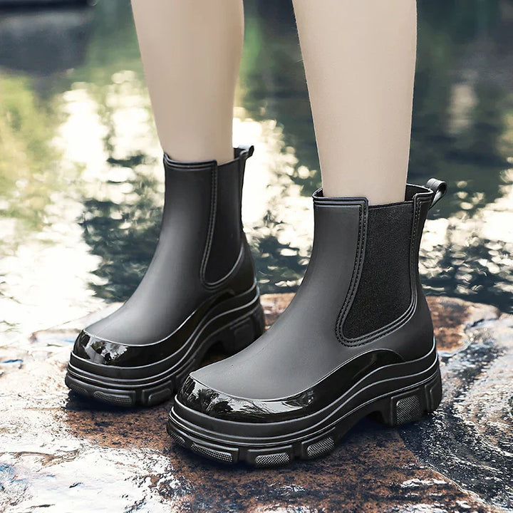 Women's Chelsea Rain Boots with Chunky Platform Sole – Elara