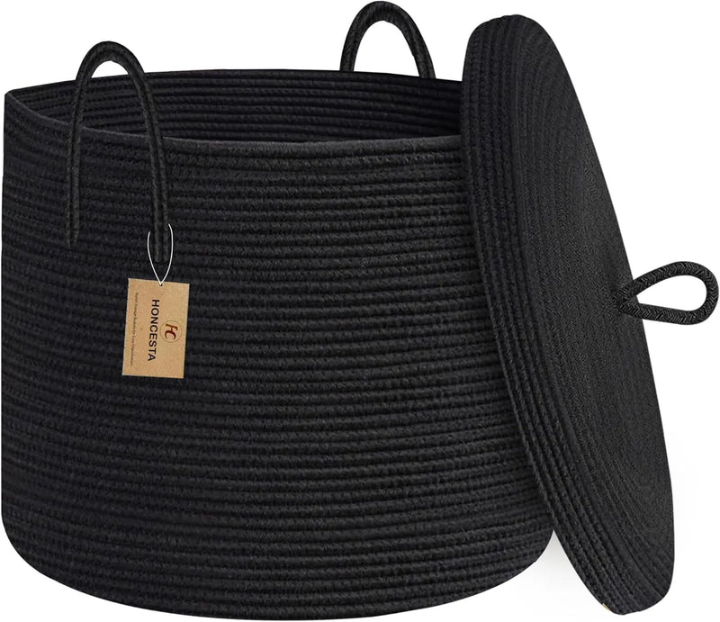 Large Black Cotton Rope Storage Basket with Lid – Selwyn