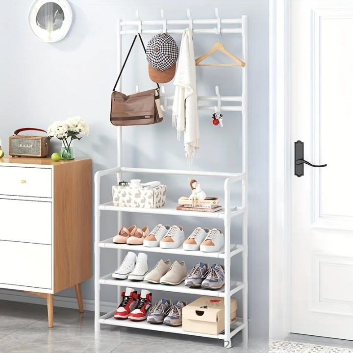 Coat Rack with Shoe Storage Shelf Multi-Layer Steel Frame – EntryMate