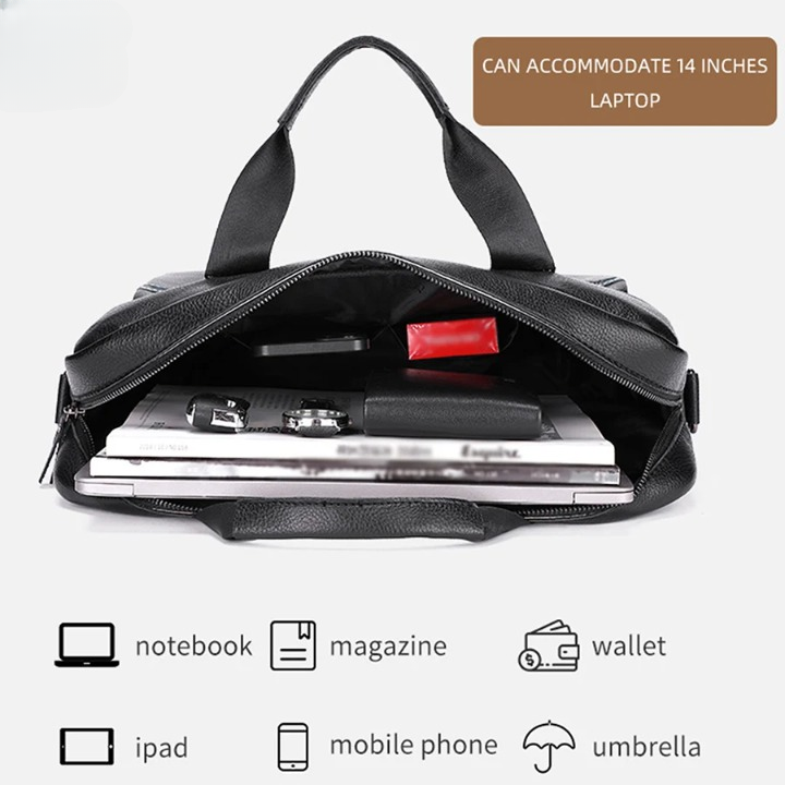 Men’s Genuine Leather Laptop Shoulder Bag 15.6 Inch