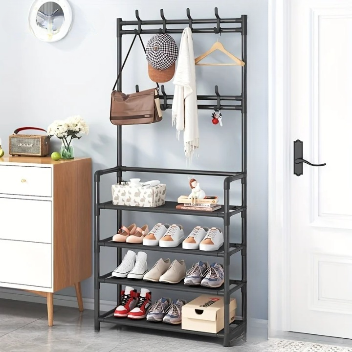 Coat Rack with Shoe Storage Shelf Multi-Layer Steel Frame – EntryMate