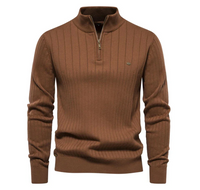 Men's cotton knit sweater with zipper & stand-up collar – Ardel