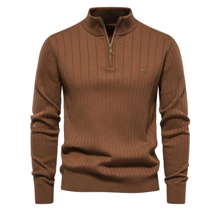 Men's cotton knit sweater with zipper & stand-up collar – Ardel