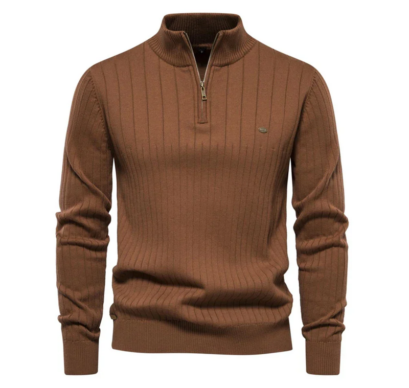 Men's cotton knit sweater with zipper & stand-up collar – Ardel