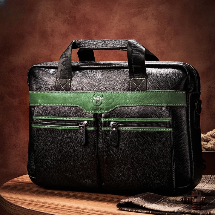 Men’s Genuine Leather Laptop Shoulder Bag 15.6 Inch