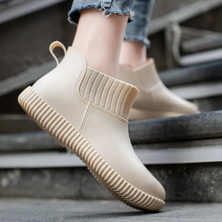 Ladies' waterproof rain ankle boots with knitted shaft & non-slip sole – Liora