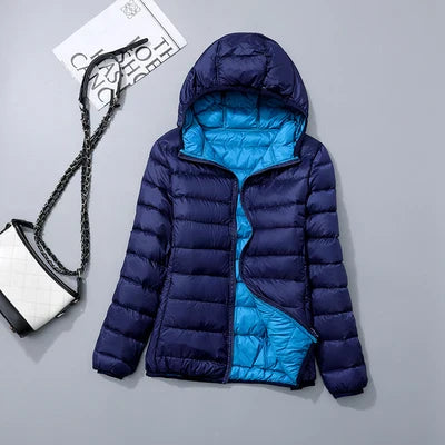 Reversible down jacket with hood – Soraya