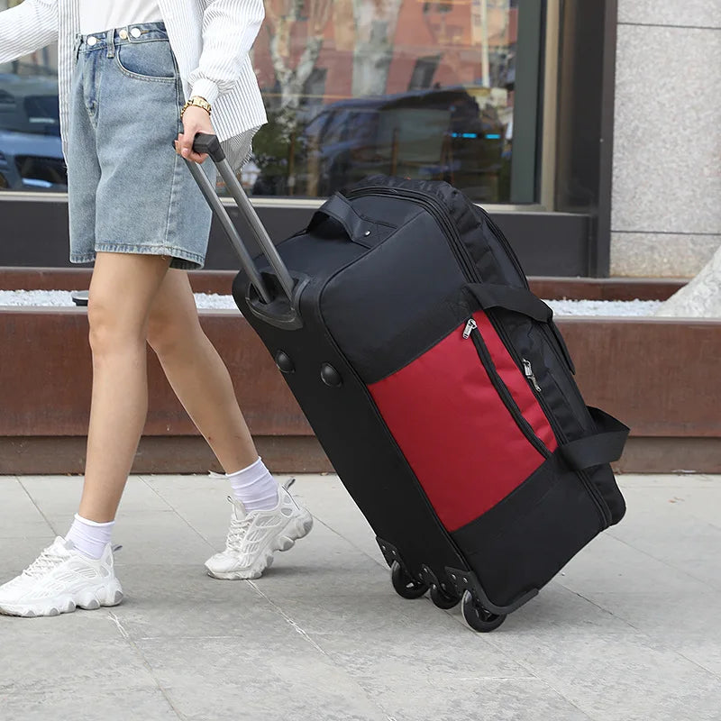 Large Oxford Cloth Trolley Travel Bag with Wheels – Foldable Design