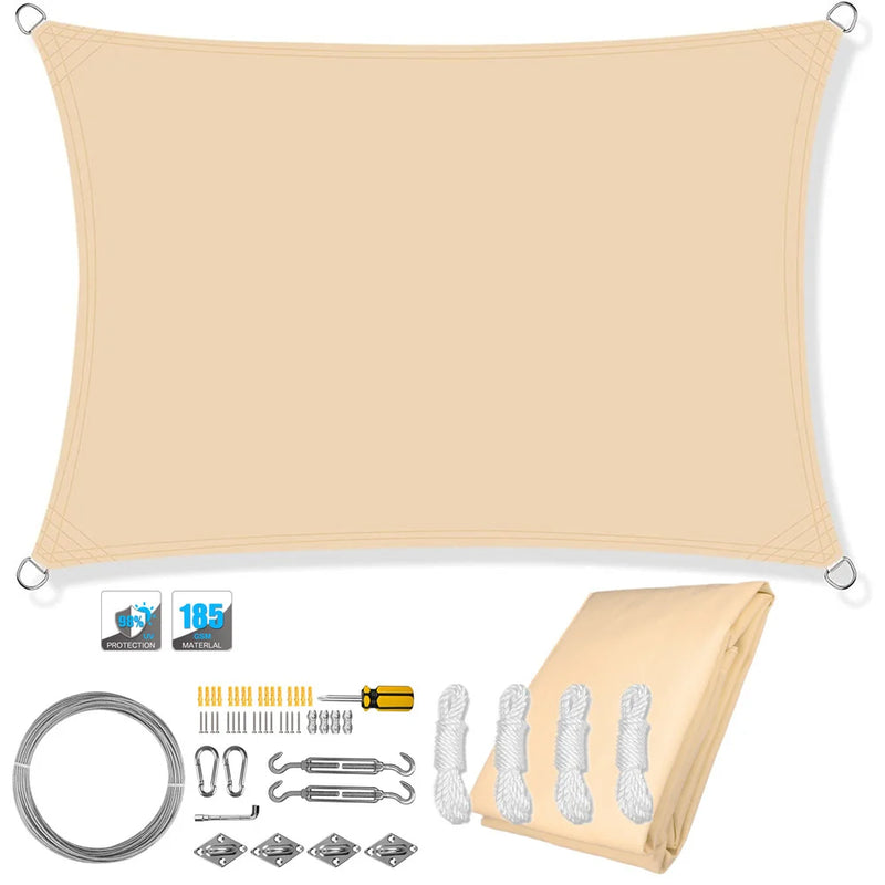 Waterproof Rectangular Sun Shade Sail with UV Protection & Mounting Kits – ShadeGuard