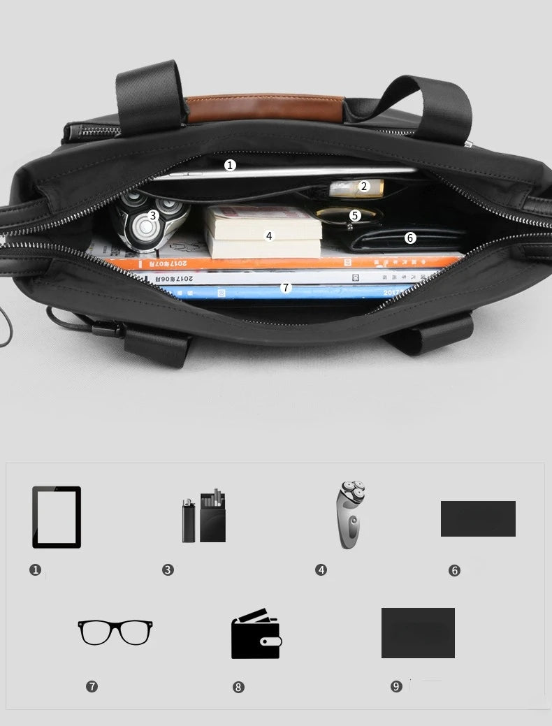 Men’s Oxford Canvas Business Briefcase with Crossbody Strap