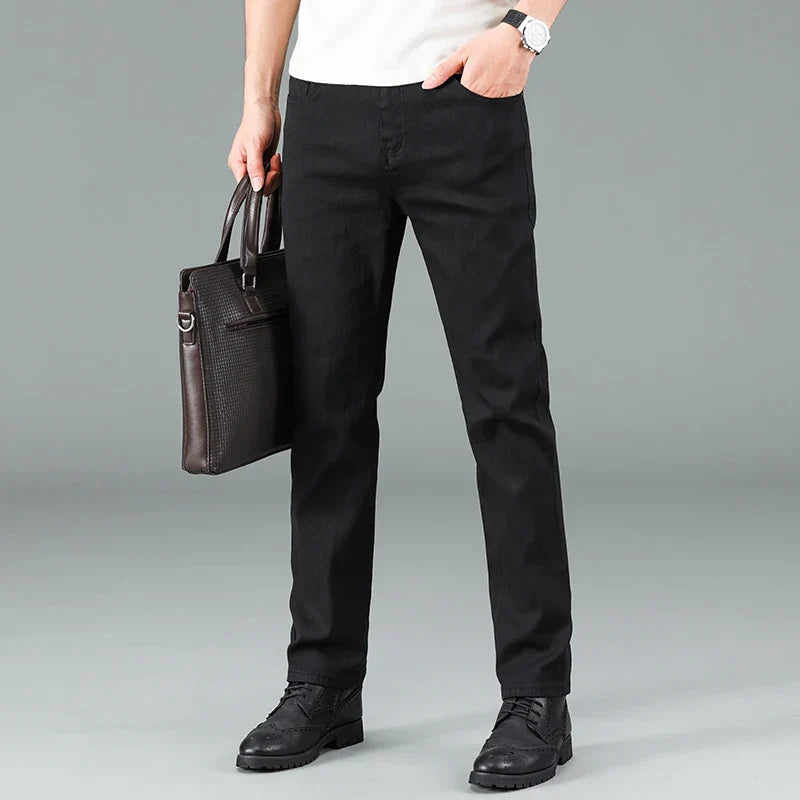 Men's Straight Fit Jeans in Black with Stretch – Milan