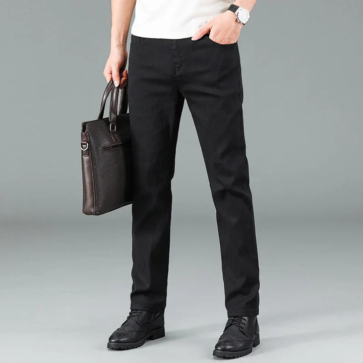 Men's Straight Fit Jeans in Black with Stretch – Milan
