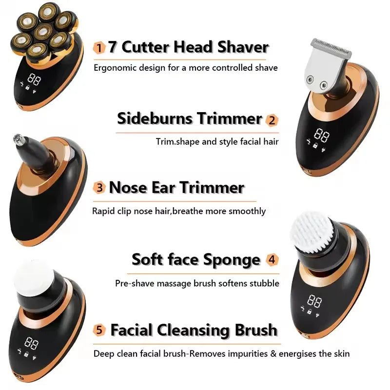 7D Floating Electric Shaver with 5-in-1 Grooming Kit & Waterproof Design – FlexEdge
