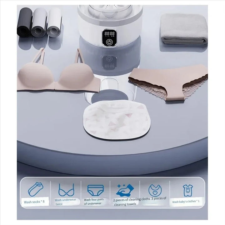 Portable Mini Washing Machine with LED Display for Travel and Small Garments