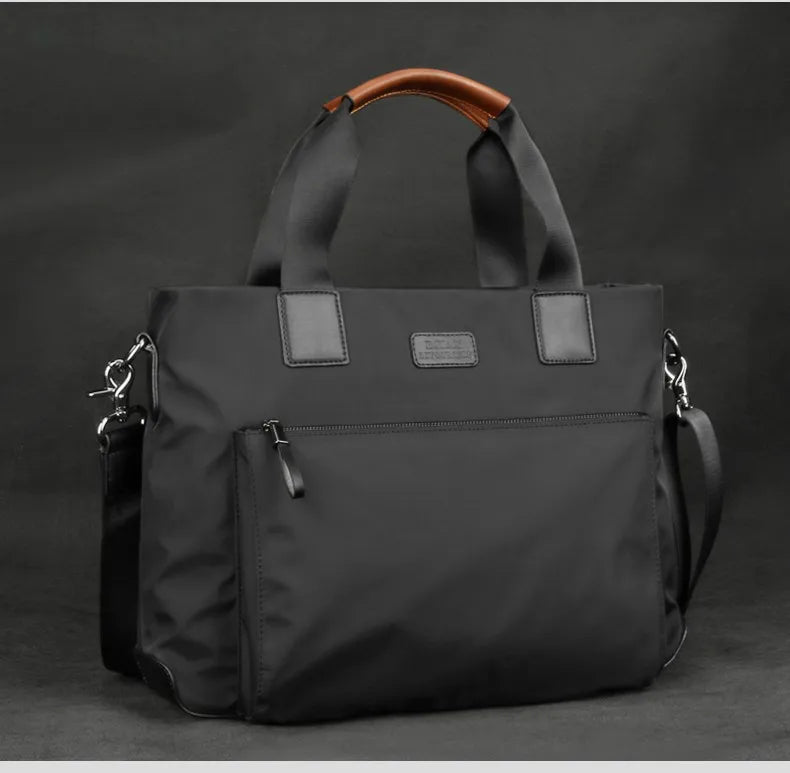 Men’s Oxford Canvas Business Briefcase with Crossbody Strap